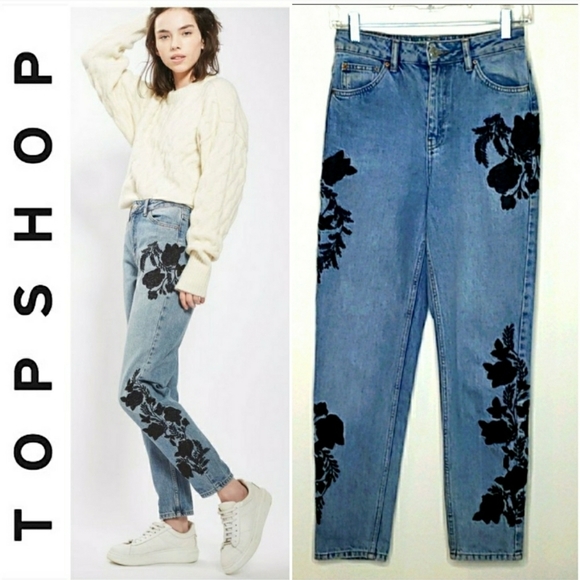 Topshop Denim - Topshop Moto Mom jeans with flowers size 26